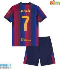 Billiga Barcelona Fermin Lopez #7 Hemmatröja Barn 2026-27 Kortärmad (+ Korta byxor)